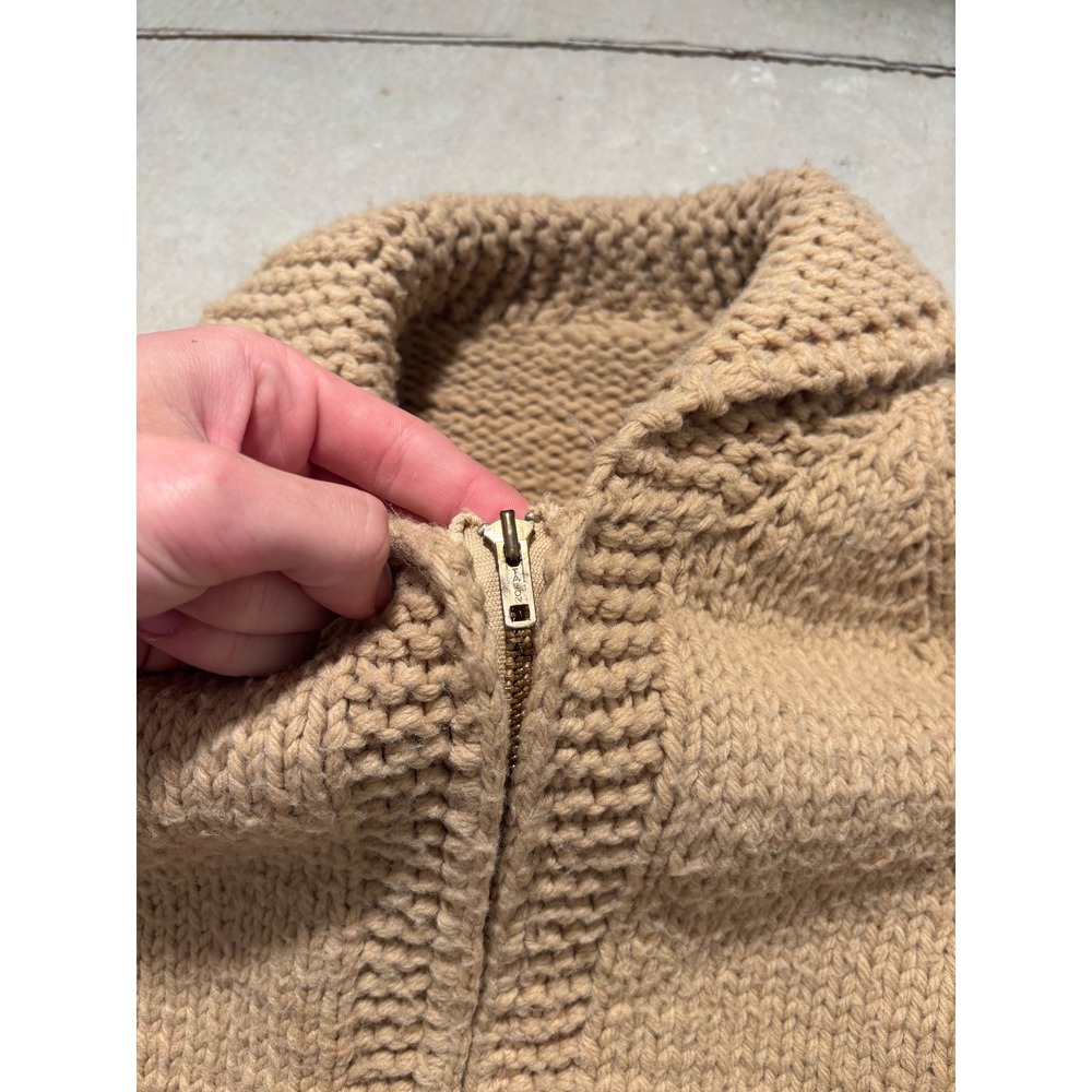 Vintage Cowichan Hand Knit Wool Jacket Deer Buck Tan Zip Cardigan Mens XL 22x28 - Picture 3 of 5